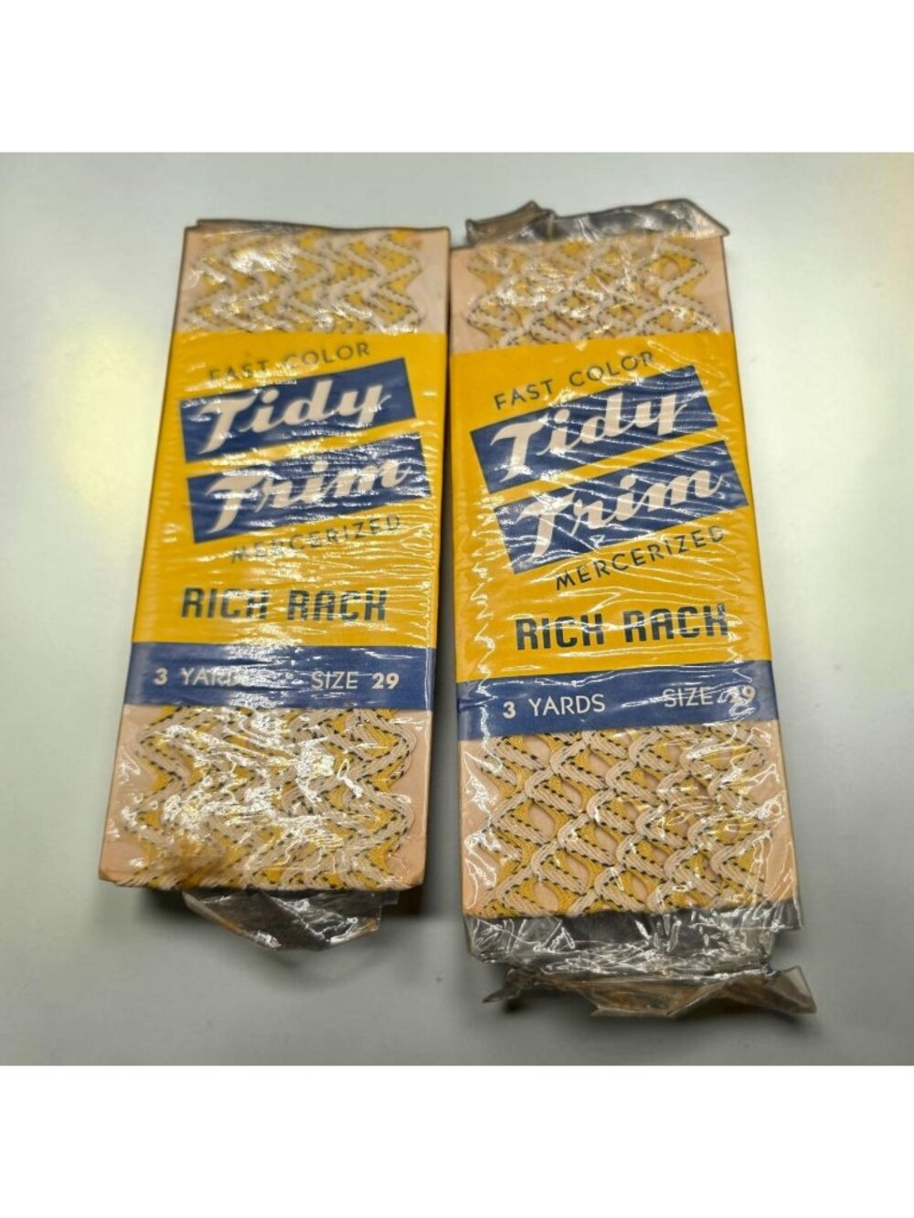 Tidy Trim Mercerized Rick Rack 3 Yards Size 29 Fast Color Yellow White USA